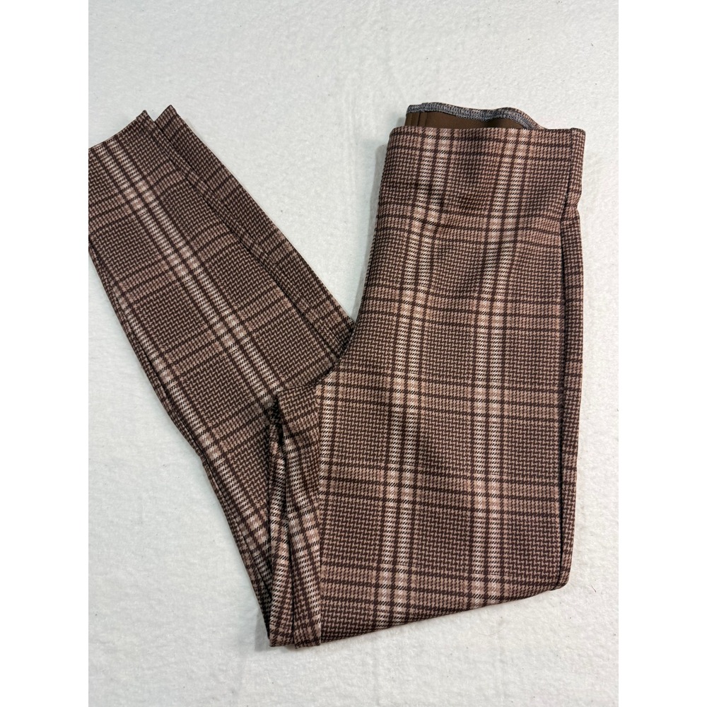 Boston Proper Brown Plaid Pull On Leggings Slim Fit Stretch Pants Womens Small